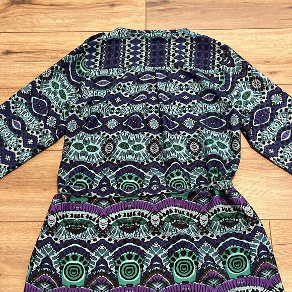 Anthropologie Maeve Frequencies Ikat Shirt Dress Size Small Roll Tab 3/4 Sleeve - Picture 11 of 11
